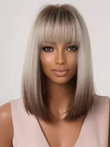 Tóc giả HAIRCUBE 12 inch màu vàng nâu ombre cho phụ nữ tóc giả thẳng ngắn có mái tóc giả tổng hợp cho cuộc sống hàng ngày và Giáng sinh - Nhiều màu - Xem 9