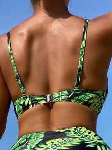 Tropical Print Push Up Bikini Top - Multicolor - View 2