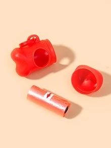 1pc Bone Design Pet Poopbag Dispenser & 2rolls Pet Poopbag - Red - View 2