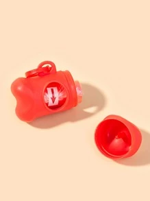 1pc Bone Design Pet Poopbag Dispenser & 2rolls Pet Poopbag - Red - View 3