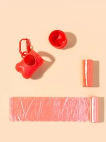 1pc Bone Design Pet Poopbag Dispenser & 2rolls Pet Poopbag - Red - View 4