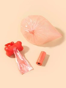 1pc Bone Design Pet Poopbag Dispenser & 2rolls Pet Poopbag - Red - View 5