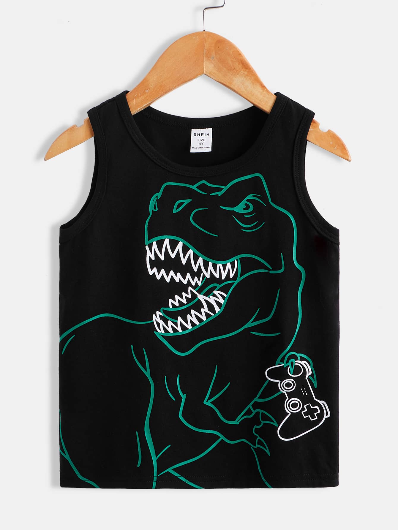 SHEIN Toddler Boys Dinosaur Print Tank Top - Black - View 1