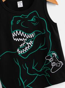 SHEIN Toddler Boys Dinosaur Print Tank Top - Black - View 3
