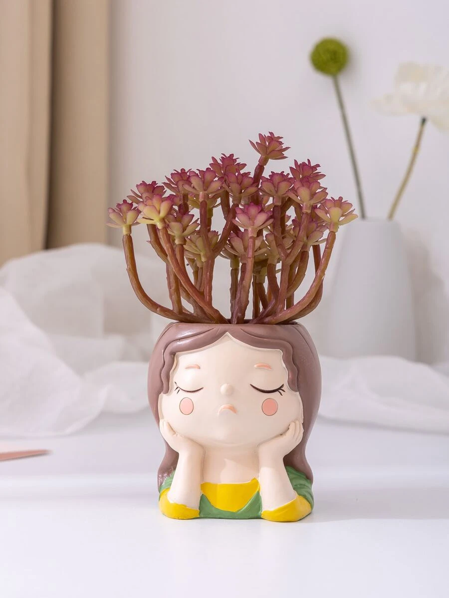 1pc Resin Flower Pot With Drainage Hole Rubber Stopper For Home Decor, Gardening - Multicolor - View 1