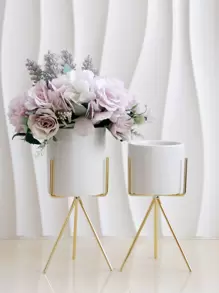 1pc Porcelain Flower Vase, Modern White Vase For Flower And Home Decor,Home Decor,Flower Vase,Centerpiece,Table Decor Room Decor Glass Vase - Gold - View 2