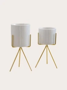 1pc Porcelain Flower Vase, Modern White Vase For Flower And Home Decor,Home Decor,Flower Vase,Centerpiece,Table Decor Room Decor Glass Vase - Gold - View 3