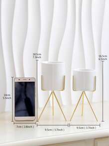 1pc Porcelain Flower Vase, Modern White Vase For Flower And Home Decor,Home Decor,Flower Vase,Centerpiece,Table Decor Room Decor Glass Vase - Gold - View 5