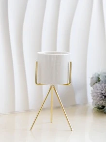 1pc Porcelain Flower Vase, Modern White Vase For Flower And Home Decor,Home Decor,Flower Vase,Centerpiece,Table Decor Room Decor Glass Vase - Gold - View 6