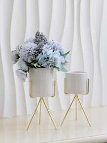 1pc Porcelain Flower Vase, Modern White Vase For Flower And Home Decor,Home Decor,Flower Vase,Centerpiece,Table Decor Room Decor Glass Vase - Gold - View 7