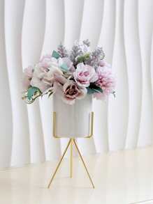 1pc Porcelain Flower Vase, Modern White Vase For Flower And Home Decor,Home Decor,Flower Vase,Centerpiece,Table Decor Room Decor Glass Vase - Gold - View 8