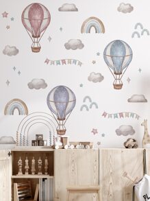 2pcs/Set PVC Wall Sticker, Rainbow & Hot Air Balloon Pattern Wall Decal For Home, Stickers, Wall Decal, Vinyl Decal For Home Decorations, Spring Decoration Items Refresh Your Home, Festival Decoration Stickers Gifts Birthday Graduation