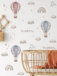 2pcs/Set PVC Wall Sticker, Rainbow & Hot Air Balloon Pattern Wall Decal For Home, Stickers, Wall Decal, Vinyl Decal For Home Decorations, Spring Decoration Items Refresh Your Home, Festival Decoration Stickers Gifts Birthday Graduation