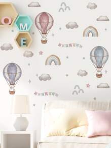 2pcs/Set PVC Wall Sticker, Rainbow & Hot Air Balloon Pattern Wall Decal For Home, Stickers, Wall Decal, Vinyl Decal For Home Decorations, Spring Decoration Items Refresh Your Home, Festival Decoration Stickers Gifts Birthday Graduation