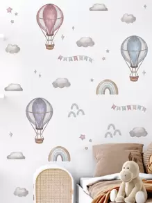 2pcs/Set PVC Wall Sticker, Rainbow & Hot Air Balloon Pattern Wall Decal For Home, Stickers, Wall Decal, Vinyl Decal For Home Decorations, Spring Decoration Items Refresh Your Home, Festival Decoration Stickers Gifts Birthday Graduation