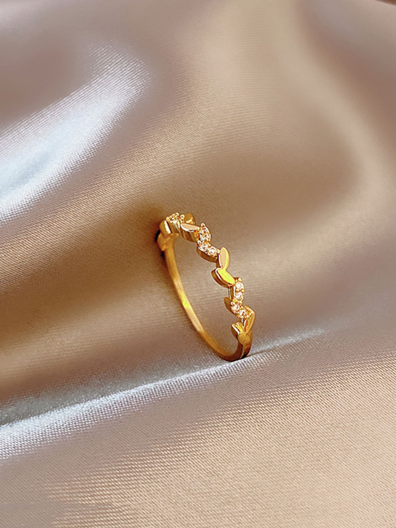 Cubic Zirconia Decor Ring - Yellow Gold - View 1