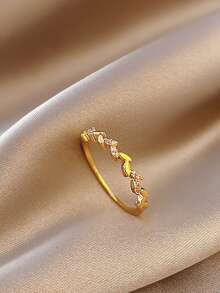 Cubic Zirconia Decor Ring - Yellow Gold - View 6
