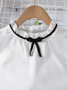 SHEIN Explorewe Girls Ruffle Trim Bow Front Blouse & Belted Trousers - Black and White - View 6