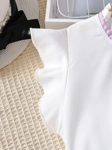 SHEIN 女孩荷葉邊前蝴蝶結襯衫和腰帶長褲 - 彩色 - 查看 6