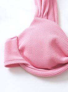 SHEIN 单色比基尼套装褶皱胸围钢圈上衣和比基尼和系带侧沙滩裙 3 件比基尼夏季海滩 - 彩色 - 查看 6