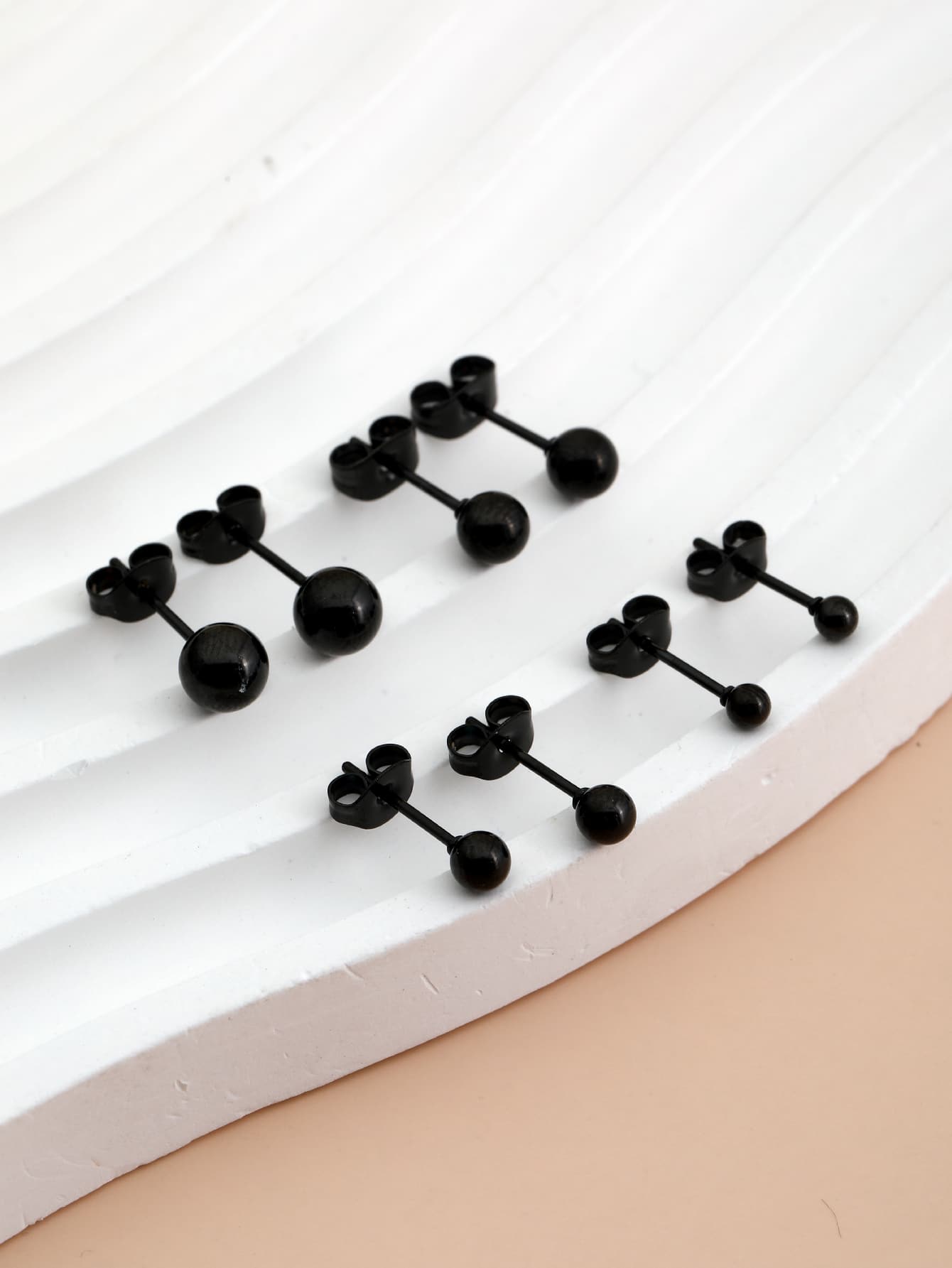 4 cặp/bộ Bông tai thiết kế quả bóng - màu đen - Xem 1