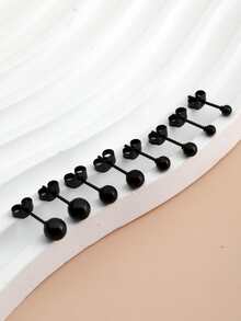 4 cặp/bộ Bông tai thiết kế quả bóng - màu đen - Xem 2