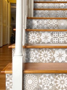 SUPSTICKER 1 卷优雅风格印花楼梯贴纸自粘防水家居装饰墙贴 41.81x7.09 英寸，贴纸，墙贴花，乙烯基贴花用于家居装饰，春季装饰品刷新您的家，节日装饰贴纸礼物生日毕业地砖地板地砖自粘地砖剥离粘贴地板客厅装饰房间装饰厨房 - 彩色 - 查看 1