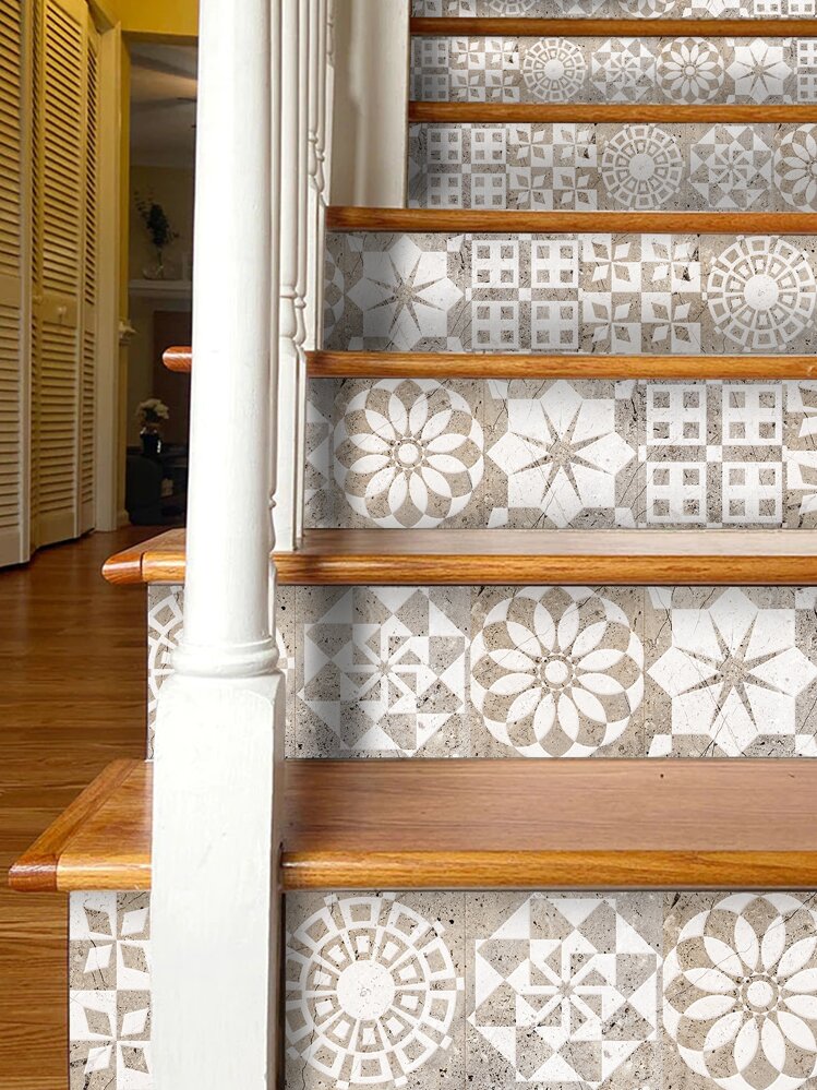 SUPSTICKER 1ロール エレガントスタイル 印刷階段ステッカー 自己接着式 防水 ホームデコレーション ウォールステッカー 106.3cm x 18cm、ステッカー、ウォールデカール、ビニールデカール ホームデコレーション、春のデコレーションアイテムでお部屋を一新、お祝いデコレーションステッカー ギフト 誕生日 卒業 フロアタイル フローリング 自己接着式フロアタイル リビング キッチンデコレーション - マルチカラー - 見る 1