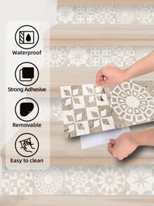 SUPSTICKER 1 卷优雅风格印花楼梯贴纸自粘防水家居装饰墙贴 41.81x7.09 英寸，贴纸，墙贴花，乙烯基贴花用于家居装饰，春季装饰品刷新您的家，节日装饰贴纸礼物生日毕业地砖地板地砖自粘地砖剥离粘贴地板客厅装饰房间装饰厨房 - 彩色 - 查看 3