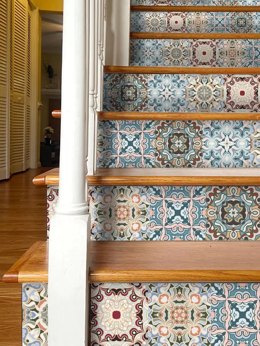 1roll Geometric Pattern Waterproof Floor Sticker, Vintage PVC Peel Stick Floor Tile For Household Rama Decoration - Multicolor - View 1