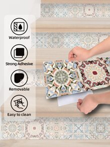 1roll Geometric Pattern Waterproof Floor Sticker, Vintage PVC Peel Stick Floor Tile For Household Rama Decoration - Multicolor - View 3