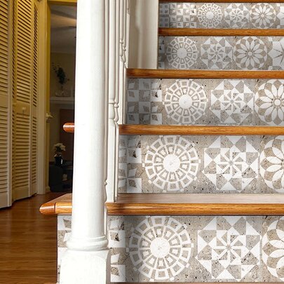 SUPSTICKER 1 Roll Elegant Printed Stair Stickers, Self-Adhesive Waterproof Home Decor Wall Stickers, Size 41.81 X 7.09 Inches, Stickers, Wall Decals, Vinyl Stickers, Suitable For Home Decor, Spring Decorations, Renew Your Home, Holiday Decor Stickers, Birthday Graduation Gifts, Floor Tiles, Self-Adhesive Floor Tiles, Peel And Stick Floor Tiles, Living Room Decor, Bedroom Decor, Kitchen Decor