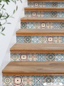 1roll Geometric Pattern Waterproof Floor Sticker, Vintage PVC Peel Stick Floor Tile For Household Rama Decoration - Multicolor - View 4