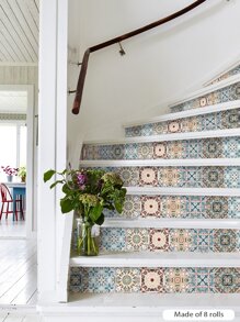 1roll Geometric Pattern Waterproof Floor Sticker, Vintage PVC Peel Stick Floor Tile For Household Rama Decoration - Multicolor - View 5