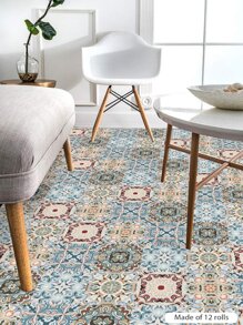 1roll Geometric Pattern Waterproof Floor Sticker, Vintage PVC Peel Stick Floor Tile For Household Rama Decoration - Multicolor - View 6