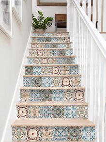 1roll Geometric Pattern Waterproof Floor Sticker, Vintage PVC Peel Stick Floor Tile For Household Rama Decoration - Multicolor - View 7