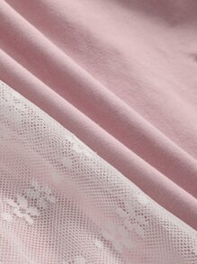 DAZY Letter Graphic Contrast Mesh Sleeve Tee Sheer Long Sleeve Women Tops