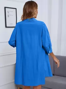 INAWLY 落肩袖襯衫和前打結短褲 - 藍色 - 查看 2