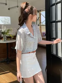 DAZY Allover Floral Print Button Front Shirt Cruise Women Outfits Vacation Outfits Women - Baby Blue - View 4