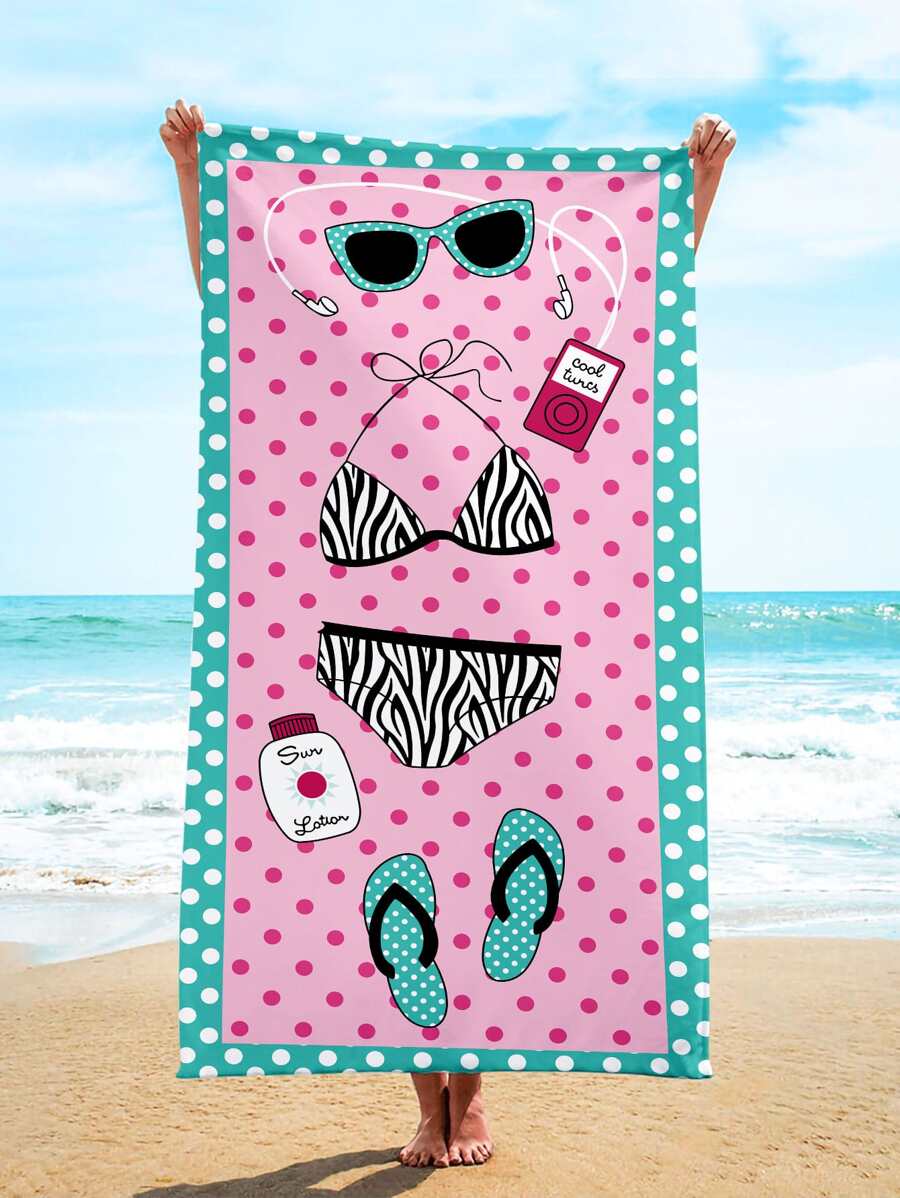 1 chiếc Khăn đi biển họa tiết hoạt hình, Khăn đi biển sợi nhỏ hiện đại dành cho ngoài trời - Nhiều màu - Xem 1
