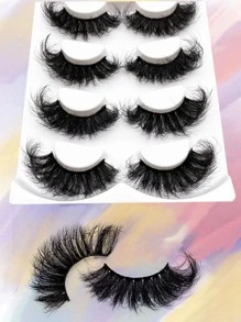 Asiteo 4 Pairs/Set Full False Lashes Fluffy Thick 25mm Messy Lash Volume Eyelash Extension Effect Makeup Strip Lashes, Lashes, Eyelashes, Fake Lashes - Black - View 5