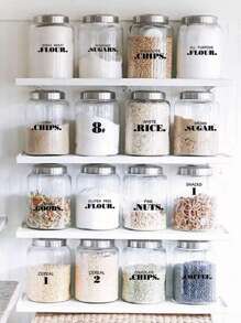 132 Gói Hình Dán Tường Đồ Họa Bảng Chữ Cái, Đề Can Nhãn Tự Dính Cho Nhà Bếp - Đen và trắng - Xem 2