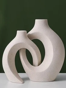 2pcs/Set Porcelain Flower Vase, Creative Geometric Design Vases For Flower,Home Decor,Flower Vase,Centerpiece,Table Decor Room Decor Glass Vase - White - View 4