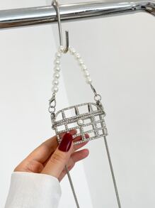 迷你人造珍珠裝飾盒型包 - 銀色 - 查看 1