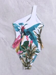 SHEIN Swim 熱帶圖案環鏈連體泳衣 - 彩色 - 查看 4