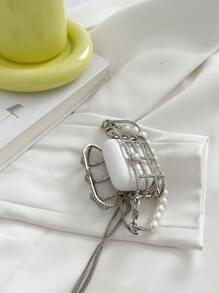 迷你人造珍珠裝飾盒型包 - 銀色 - 查看 4