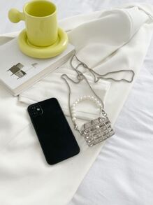 迷你人造珍珠裝飾盒型包 - 銀色 - 查看 5