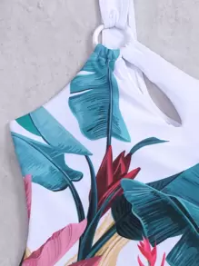 SHEIN Swim 熱帶圖案環鏈連體泳衣 - 彩色 - 查看 7