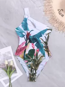 SHEIN Swim 熱帶圖案環鏈連體泳衣 - 彩色 - 查看 8