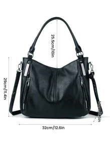 Minimalist Shoulder Tote Bag - Black - View 3